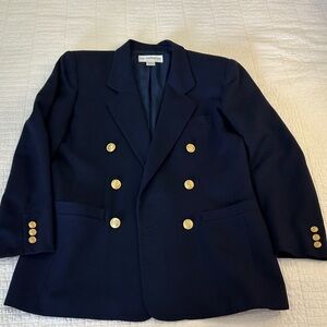 Liz Claiborne Collection Union Made sz 8 100% Wool Blazer Navy Gold Buttons